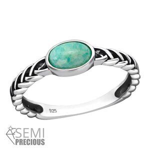 Sterling Silver Blue Gemstone Ring Boho Style